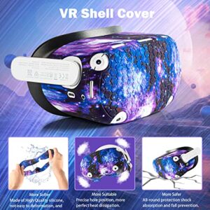 for Oculus Quest 2 Silicone Case Accessory with VR Face Cover Pad and Touch Controller Grip Cover, Lens Cover, Disposable Eye Cup (Starry Purple)