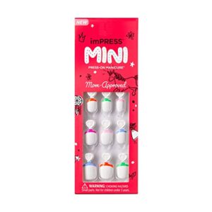 kiss impress mini press-on nails manicure for kids - 'french pop' - beginner nail art set with nail file & 20 fake nails