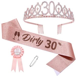 junyruny dirty 30 birthday decorations for her birthday sash and tiara rose gold crown birthday gifts for women 30-year-old happy birthday decorations 30th birthday party favor supplies