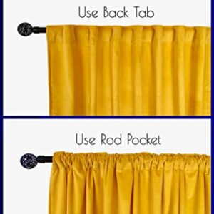 LUXEBLOSS Luxurious Velvet Curtains/Gold Yellow Drapes 96 inches Long for Living Room, Bedroom, Blackout, Heavy Soft Fabric with Privacy. Back Tab with Rod Pocket. 2 Panels (Yellow 52 Wx96 L)