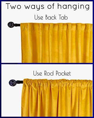 LUXEBLOSS Luxurious Velvet Curtains/Gold Yellow Drapes 96 inches Long for Living Room, Bedroom, Blackout, Heavy Soft Fabric with Privacy. Back Tab with Rod Pocket. 2 Panels (Yellow 52 Wx96 L)