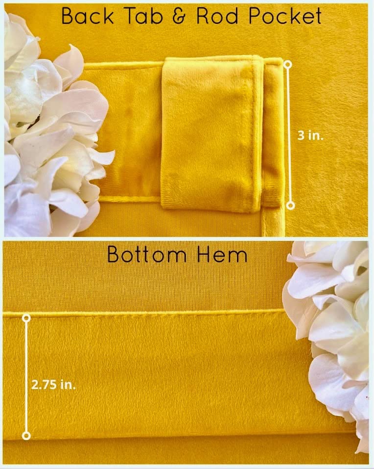 LUXEBLOSS Luxurious Velvet Curtains/Gold Yellow Drapes 96 inches Long for Living Room, Bedroom, Blackout, Heavy Soft Fabric with Privacy. Back Tab with Rod Pocket. 2 Panels (Yellow 52 Wx96 L)