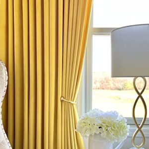 LUXEBLOSS Luxurious Velvet Curtains/Gold Yellow Drapes 96 inches Long for Living Room, Bedroom, Blackout, Heavy Soft Fabric with Privacy. Back Tab with Rod Pocket. 2 Panels (Yellow 52 Wx96 L)