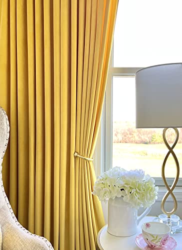 LUXEBLOSS Luxurious Velvet Curtains/Gold Yellow Drapes 96 inches Long for Living Room, Bedroom, Blackout, Heavy Soft Fabric with Privacy. Back Tab with Rod Pocket. 2 Panels (Yellow 52 Wx96 L)