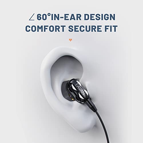 EAVAN Double Dynamic Drivers Wired Earphones,4 Speakers 4 Core HiFi in-Ear Earbuds,Noise Isolating Headphones 3.5mm Jack with Mic for Computer,MP3 and Phone