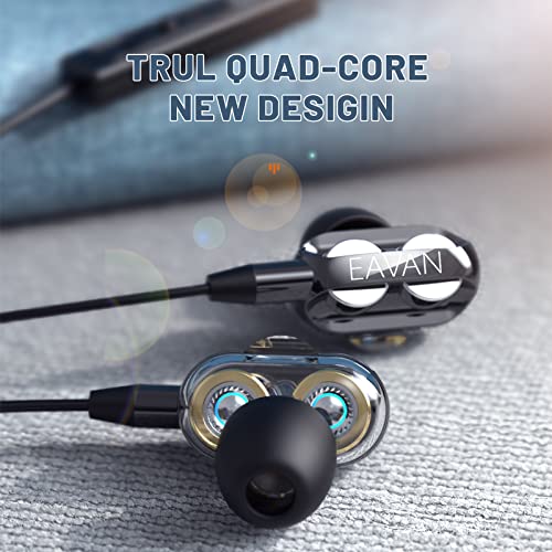 EAVAN Double Dynamic Drivers Wired Earphones,4 Speakers 4 Core HiFi in-Ear Earbuds,Noise Isolating Headphones 3.5mm Jack with Mic for Computer,MP3 and Phone