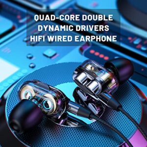 EAVAN Double Dynamic Drivers Wired Earphones,4 Speakers 4 Core HiFi in-Ear Earbuds,Noise Isolating Headphones 3.5mm Jack with Mic for Computer,MP3 and Phone