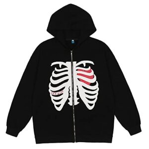 liposhion men women zip up hoodies goth skeleton hand graphics y2k harajuku novelty sweatshirt (b1,m)