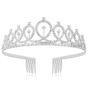 sibba diadems tiaras crown princess crystal rhinestone silver crown bride wedding headband girls queen hair accessories for women women gifts decoration birthday prom holiday costume party celebration