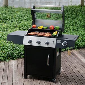 vanston liquid propane gas grill, stainless steel bbq grill high performance 3 burners with side burner, 48,000 btu cart style perfect patio garden picnic backyard barbecue grill.