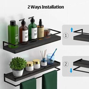 Meangood Floating Shelves Wall Mounted Set of 2, Rustic Wood Wall Storage Shelves for Bedroom,Living Room,Bathroom, Kitchen (Black)