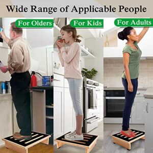 One Wood Step Stool for Adults&Seniors, with Non-Slip Rubber Stepping Surface, Portable Single Wooden Riser, 440 lb Carrying Capacity, Stepping Stool for Kitchen/Bathroom/Bedside