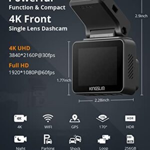 Kingslim D5-4K Dash Cam with WiFi - Front Dash Camera & PNY 256GB Premier-X Class 10 U3 V30 microSDXC Flash Memory Card - 100MB/s, Class 10, U3, V30, A1, 4K UHD, Full HD, UHS-I, Micro SD