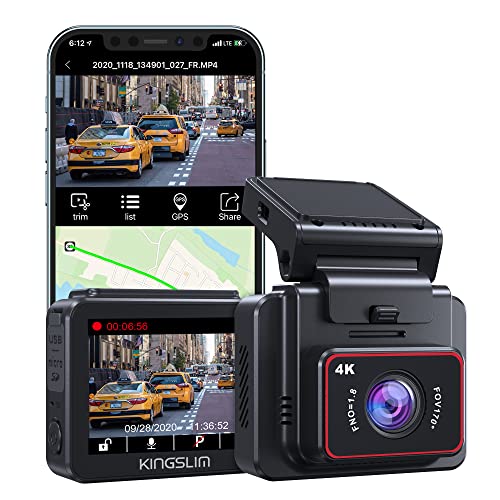 Kingslim D5-4K Dash Cam with WiFi - Front Dash Camera & PNY 256GB Premier-X Class 10 U3 V30 microSDXC Flash Memory Card - 100MB/s, Class 10, U3, V30, A1, 4K UHD, Full HD, UHS-I, Micro SD