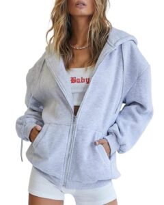 kissfix women's 2023 zip up hoodies cute teen girl fall jacket oversized sweatshirts casual y2k clothes hoodie with pocket grey