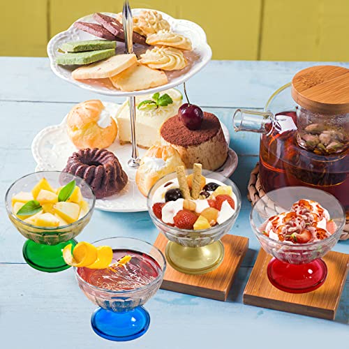 Lawei 12 Pack Acrylic Ice Cream Bowl, 8 Oz Colorful Footed Dessert Cups, Clear Reusable Trifle Bowl for Serving Dessert, Sundae, Ice Cream, Pudding, Cocktail, Condiment, Snack, Party