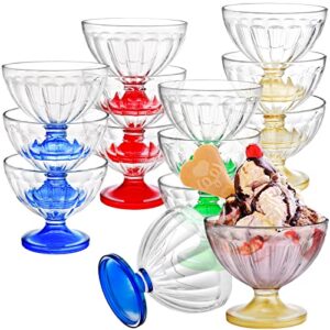 Lawei 12 Pack Acrylic Ice Cream Bowl, 8 Oz Colorful Footed Dessert Cups, Clear Reusable Trifle Bowl for Serving Dessert, Sundae, Ice Cream, Pudding, Cocktail, Condiment, Snack, Party