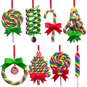 codree 8 pcs christmas lollipop ornaments-rainbow lollipop hanging ornaments-christmas candies polymer clay ornament for xmas tree party decoration