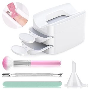 dip powder recycling tray system, portable dip powder nail kit starter set with scoop, nail dust brush, metal dual head cuticle pusher and nail file, dipping nail art manicure accessories makeup tool