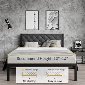 SHA CERLIN Queen Metal Platform Bed Frame,Upholstered Fabric Button Tufted Headboard, Mattress Foundation with 17 Strong Metal Slats Support, No Box Spring Needed, Easy Assembly, Dark Grey