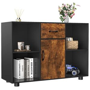 jummico storage cabinet with doors and shelves floor cabinet sideboard with solid wood top accent cabinet for living room, dining room and hallway