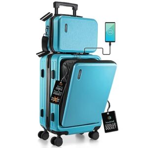 travelarim 20 inch carry on luggage 22x14x9 airline approved, carry on suitcase with wheels, hard-shell carry-on luggage, teal small suitcase, hardside luggage carry on with cosmetic carry on bag