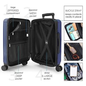 TravelArim 20 Inch Carry On Luggage 22x14x9 Airline Approved, Carry On Suitcase with Wheels, Hard-shell Carry-on Luggage, Navy Small Suitcase, Hardside Luggage Carry On with Cosmetic Carry On Bag