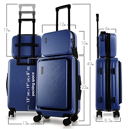TravelArim 20 Inch Carry On Luggage 22x14x9 Airline Approved, Carry On Suitcase with Wheels, Hard-shell Carry-on Luggage, Navy Small Suitcase, Hardside Luggage Carry On with Cosmetic Carry On Bag