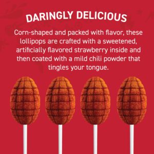 Vero Elotes Strawberry Lollipops Coated with Chili Powder, Hot and Sweet Candy Treat, Artificially Flavored, Net Wt. 19.7 Ounces, 40 Count Bag