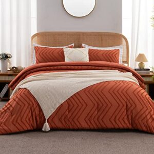 litanika comforter king size set, burnt orange boho fall lightweight bedding comforters & sets for king bed, 3 pieces chevron tufted bed set