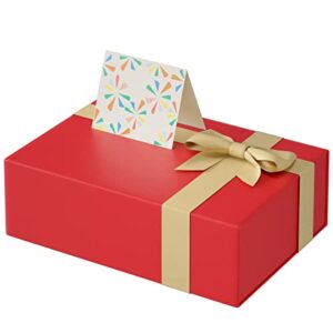 MONDEPAC Gift Box 11x7.5x3.5 Inches,Red Gift Boxes with Magnetic Lid，Christmas Gift Box Contains Card, Ribbon, Shredded Paper Filler Gift Box for Gift Packaging,Christmas Birthdays Gift Packaging