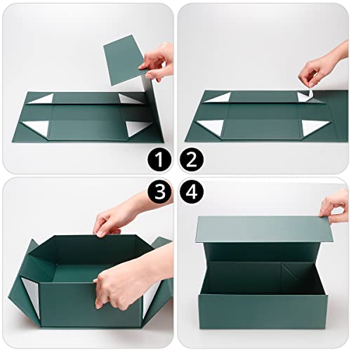 MONDEPAC Gift Box 11x7.5x3.5 Inches,Forest Green Gift Box with Magnetic Lid，Large Gift Box Contains Card, Ribbon, Shredded Paper Filler Gift Box for Valentine's Day Gift Packaging