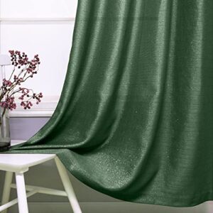 Christmas Green and Gold Curtains 63 Inch Length for Living Room 2 Panels Grommet Semi Sheer Shiny Glitter Sparkle Shimmer Hunter Forest Green Curtain for Bedroom Xmas Holiday Decor Emerald Dark Green