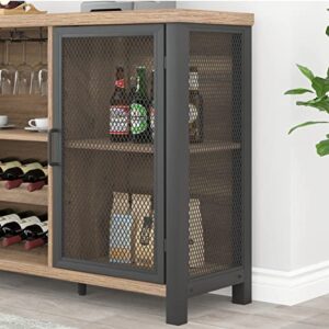Launica Wine Bar Cabinet, Industrial Coffee Bar Cabinet Farmhouse for Liquor and Glasses, Sideboard Buffet Cabinet with Storage Rack for Home Kitchen Dining Room, Rustic Oak, 55 In