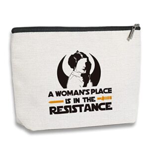 kdxpbpz feminist gifts, a woman’s place is in the resistance, feminist makeup bag gift for women sister girls friend, empowerment empowered woman, sci-fi movie fan gift, travel toiletry zipper pouch