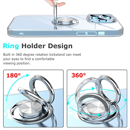 SQMCase Case for iPhone 14 Pro Max, Clear Body Soft TPU Shockproof Case with 360 Degree Rotation Ring Kickstand(Work with Magnetic Car Mount) for iPhone 14 Pro Max 6.7 inch, Clear