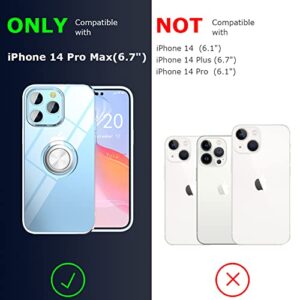 SQMCase Case for iPhone 14 Pro Max, Clear Body Soft TPU Shockproof Case with 360 Degree Rotation Ring Kickstand(Work with Magnetic Car Mount) for iPhone 14 Pro Max 6.7 inch, Clear