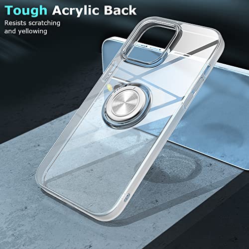 SQMCase Case for iPhone 14 Pro Max, Clear Body Soft TPU Shockproof Case with 360 Degree Rotation Ring Kickstand(Work with Magnetic Car Mount) for iPhone 14 Pro Max 6.7 inch, Clear