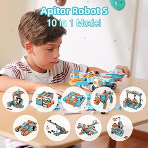 Apitor Robot Building Toys for Kids, 10 in 1 Programmable Remote Control Robot with Powerful Motors & LED Light, STEM Toys for Kids, Coding Toys for Kids, Robot Toys Gift for Kids Boys Girls Ages 7+