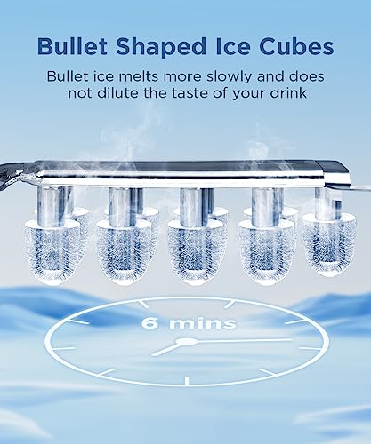 COWSAR Portable Countertop Ice Maker Machine with Self-Cleaning, 26.5lbs/24Hrs, 6 Mins/9 Pcs Bullet Ice, Ice Scoop and Basket, Handheld Ice Maker for Kitchen/Home/Office/Party