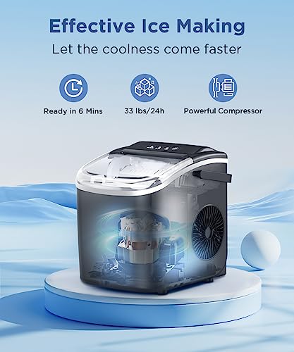 COWSAR Portable Countertop Ice Maker Machine with Self-Cleaning, 26.5lbs/24Hrs, 6 Mins/9 Pcs Bullet Ice, Ice Scoop and Basket, Handheld Ice Maker for Kitchen/Home/Office/Party