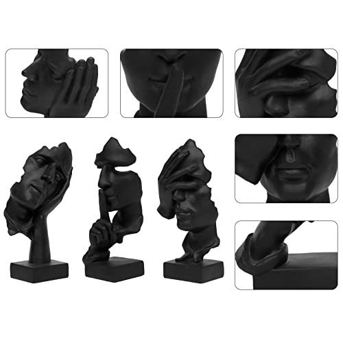 prosfalt 3 Pcs Thinker Statue, Silence is Gold Abstract Art Figurine, No Hear No See No Speak Modern Home Resin Sculptures Decorative Objects Decor for Home Office Bookshelf Desktop(Black) (A-41)