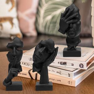 prosfalt 3 Pcs Thinker Statue, Silence is Gold Abstract Art Figurine, No Hear No See No Speak Modern Home Resin Sculptures Decorative Objects Decor for Home Office Bookshelf Desktop(Black) (A-41)