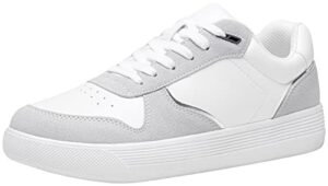 vepose women's 8001 fashion sneakers, arch support lace-up casual sneaker, white grey, size 9 us-tennis walking dress shoes for lady(cjy8001 whitegrey 09)