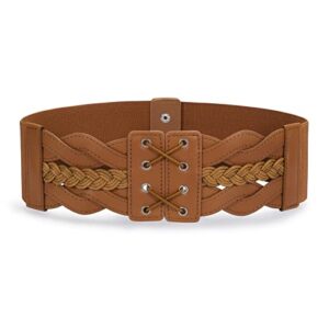 jasgood women elastic wide dress belt 50s stretchy vintage waist cinch belt, a-brown, suit for waist 33”-36”