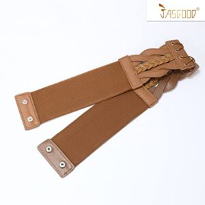 JASGOOD Women Elastic Wide Dress Belt 50S Stretchy Vintage Waist Cinch Belt, A-Brown, Suit for Waist 33”-36”