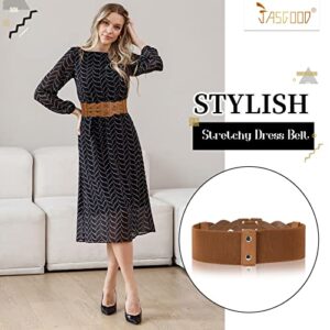 JASGOOD Women Elastic Wide Dress Belt 50S Stretchy Vintage Waist Cinch Belt, A-Brown, Suit for Waist 33”-36”