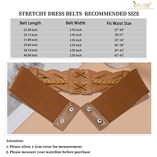 JASGOOD Women Elastic Wide Dress Belt 50S Stretchy Vintage Waist Cinch Belt, A-Brown, Suit for Waist 33”-36”