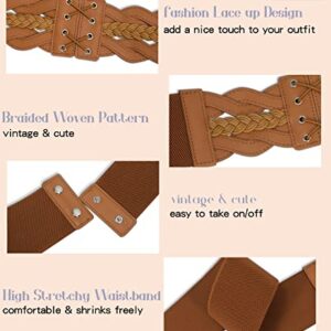 JASGOOD Women Elastic Wide Dress Belt 50S Stretchy Vintage Waist Cinch Belt, A-Brown, Suit for Waist 33”-36”