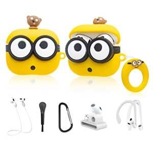 freeol cute anime big eyes bob airpods 3rd generation(2021)case, 7 in 1 airpods 3 silicone accessories protective cover, 3d fashion fun cartoon character design airpods skin for girls women kids teens